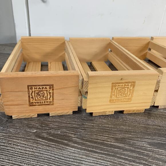 Vtg Napa Valley Box Wood CASSETTE Tape CRATE Lot Of 4 - Picture 2 of 7